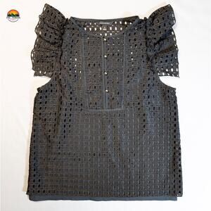 Banana Republic Blouse Black Short Flutter Sleeve Boho Chic Women's Size Small